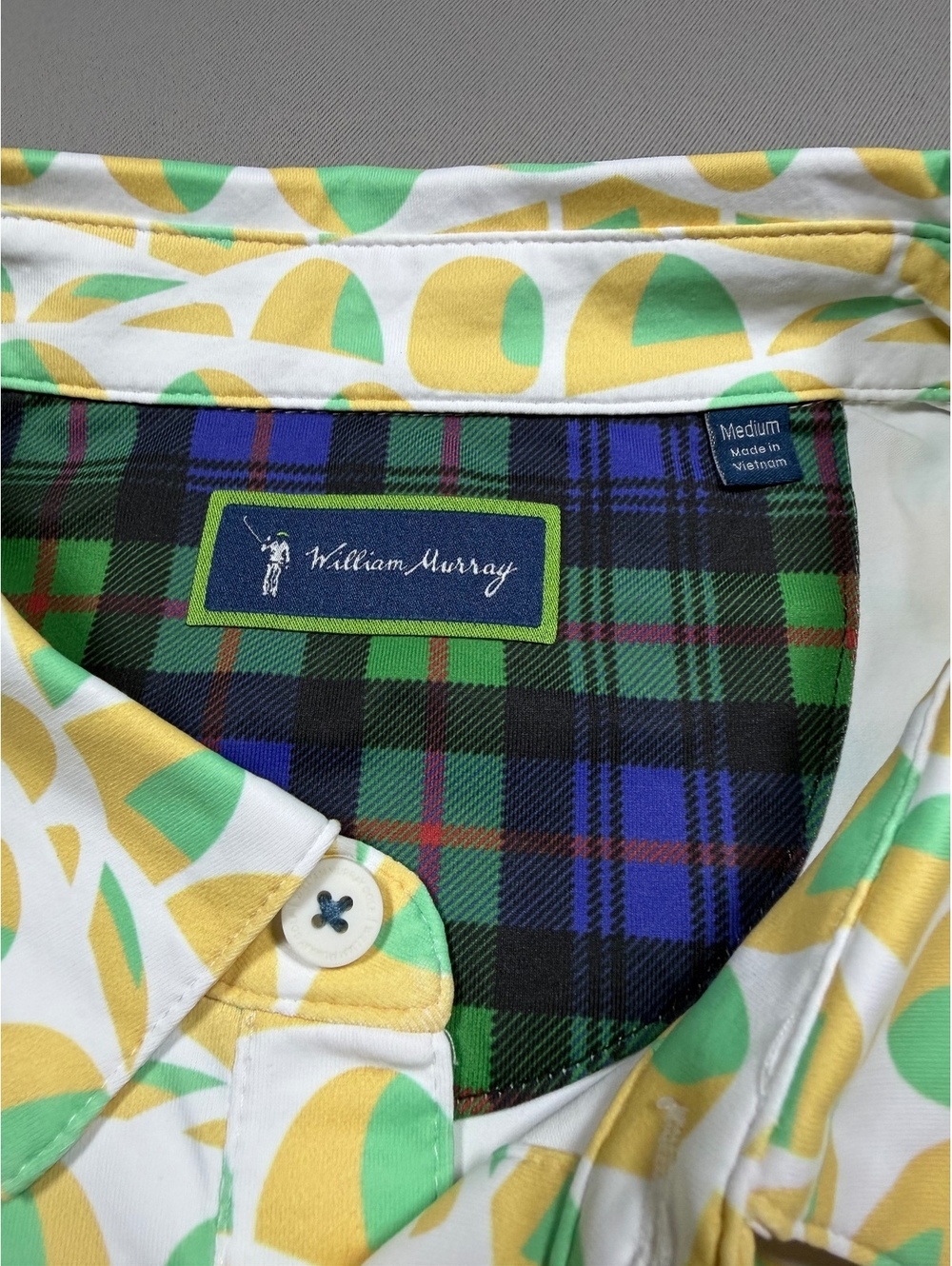 William Murray Golf Sandy Tiles Polo Mens Medium White Green Yellow NWT - Picture 5 of 9